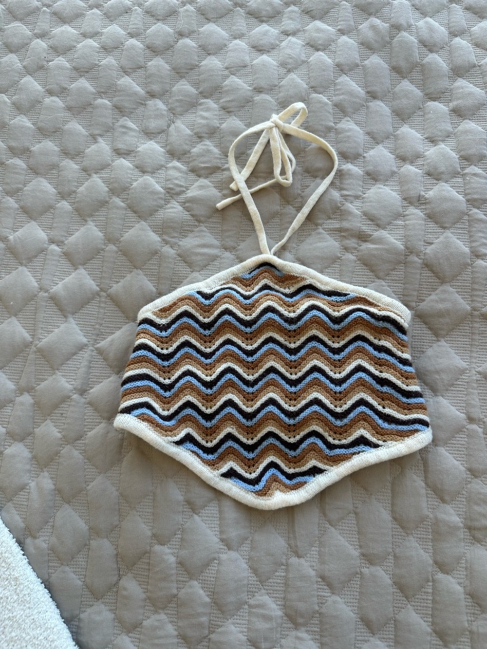 Crochet Chevron Halter Top in Cream, Brown, Black, and Blue
